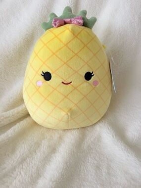 Squishmallows Lulu The Yellow Pineapple Plush with Pink Bow 9”